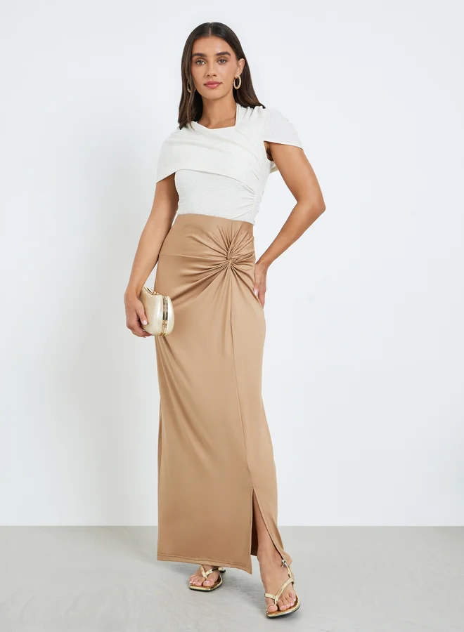 Styli Women Khaki Knot Detail Maxi Skirt